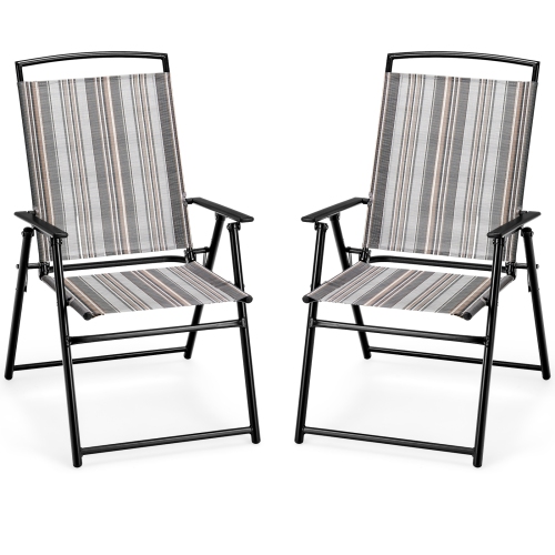 TOPBUY  Outdoor Folding Chairs Set Of 2/4 Lightweight High Back Chairs W/ Armrests Heavy-Duty Metal Frame