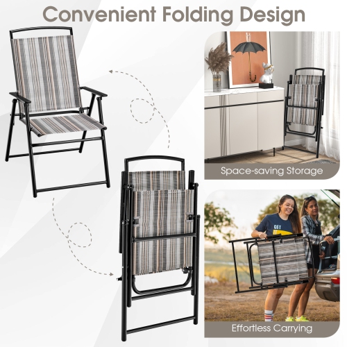 Topbuy Outdoor Folding Chairs Set of 2/4 Lightweight High Back Chairs w/ Armrests Heavy-Duty Metal Frame