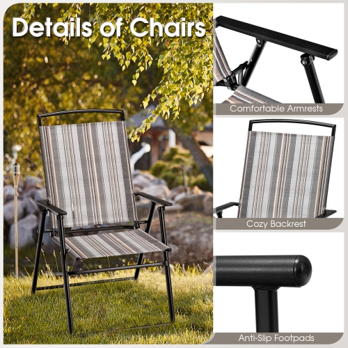 Topbuy Outdoor Folding Chairs Set of 2/4 Lightweight High Back Chairs w/ Armrests Heavy-Duty Metal Frame