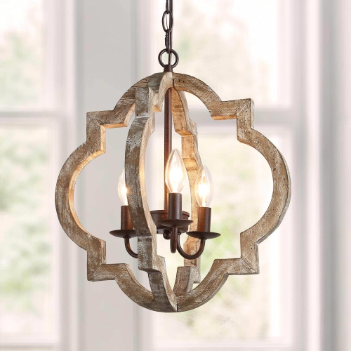 Modern Farmhouse Distressed Wood Lantern Foyer Chandelier for Dining Room