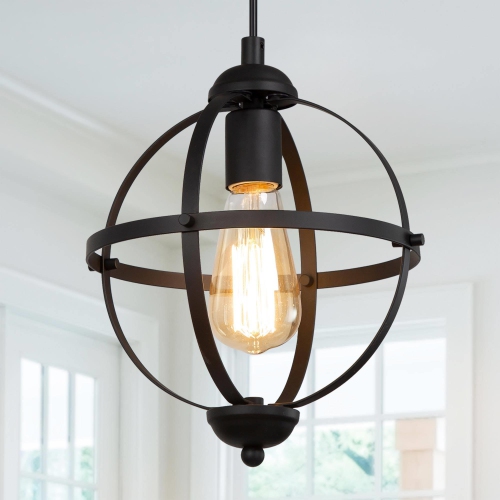 LNC  Modern Farmhouse 1-Light Globe Pendant Transitional Metal Island Light for Dining Room In Black