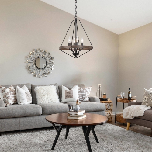 Modern Farmhouse 4-Light Lantern Cage Candle Chandelier for Dining Room