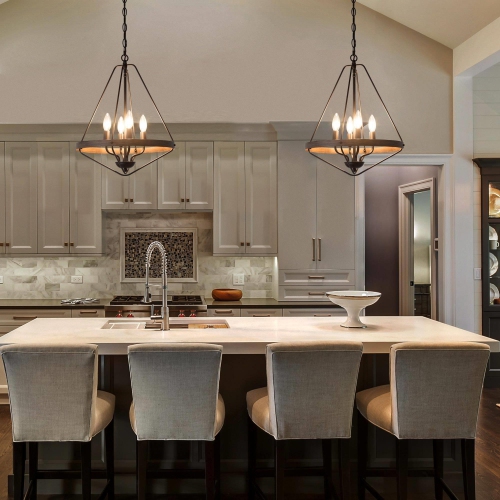 Modern Farmhouse 4-Light Lantern Cage Candle Chandelier for Dining Room