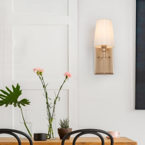 Modern 3-Light Gold Bathroom Vanity Light Fabric Wall Sconce for Powder Room