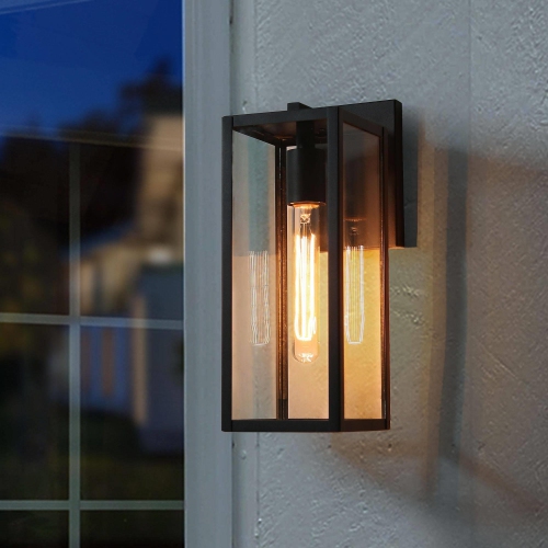 LNC  Bern 1-Light Outdoor Wall Sconces With Clear Glass Patio Lights In Black