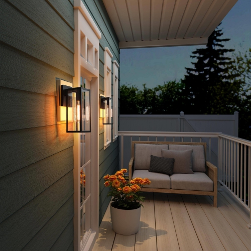 Bern 1-Light Black Outdoor Wall Sconces with Clear Glass Patio Lights