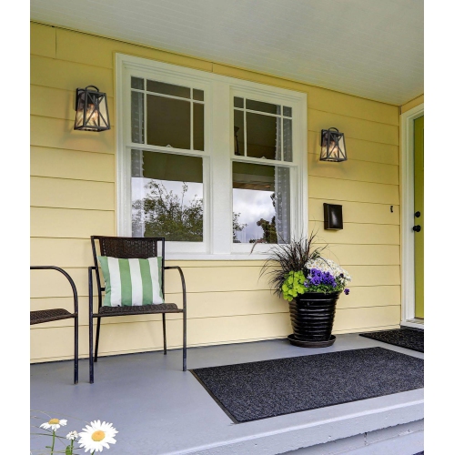 Geoma Mid-Century Modern Clear Glass Black Geometric Outdoor Wall Lantern