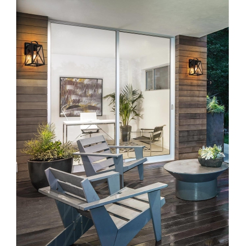 Geoma Mid-Century Modern Clear Glass Black Geometric Outdoor Wall Lantern