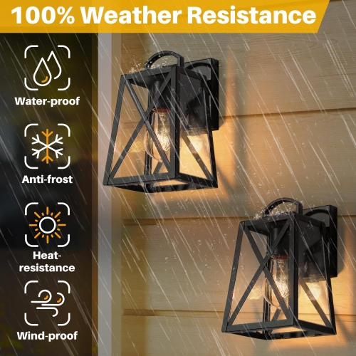 Geoma Mid-Century Modern Clear Glass Black Geometric Outdoor Wall Lantern