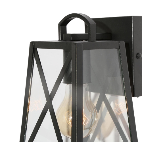 Geoma Mid-Century Modern Clear Glass Black Geometric Outdoor Wall Lantern