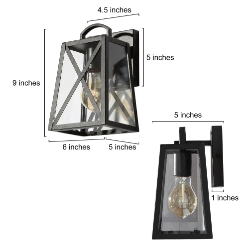 Geoma Mid-Century Modern Clear Glass Black Geometric Outdoor Wall Lantern