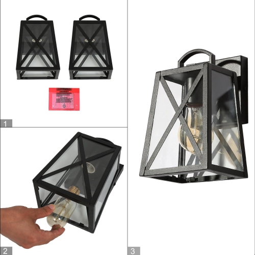 Geoma Mid-Century Modern Clear Glass Black Geometric Outdoor Wall Lantern