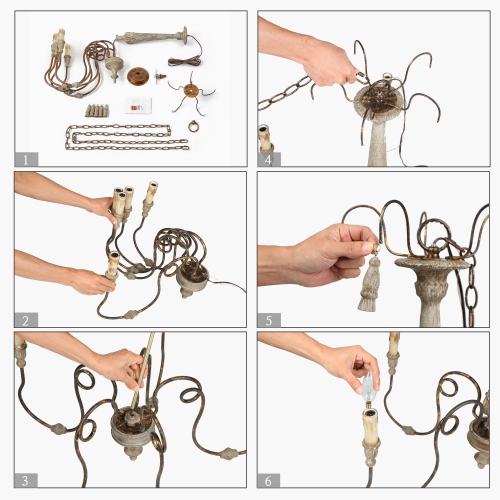 Farmhouse 5-Light Distressed Wood French Country Chandelier for Dining Room