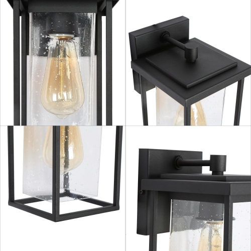 Geoma Mid-Century Modern 1-Light Black Seeded Glass Wall Sconce Outdoor Wall Lantern