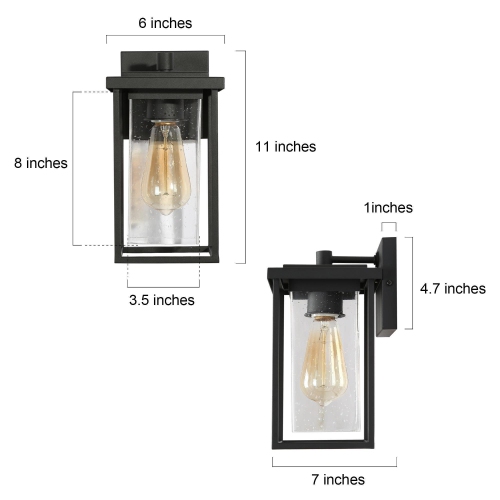 Geoma Mid-Century Modern 1-Light Black Seeded Glass Wall Sconce Outdoor Wall Lantern