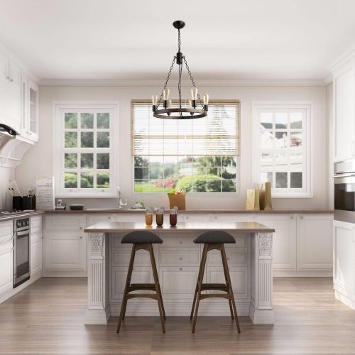 The Gray Barn Farmhouse Wagon Wheel 6-lights Chandelier for Kitchen Island,Diving Room