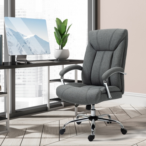 Vinsetto High Back Swivel Office Chair Task Ergonomic Linen Fabric Computer Chair, with Arm, Adjustable Height, Grey