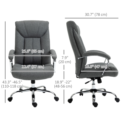 Vinsetto High Back Swivel Office Chair Task Ergonomic Linen Fabric Computer Chair, with Arm, Adjustable Height, Grey