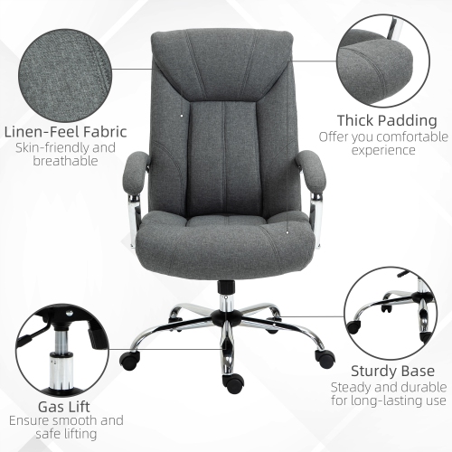 Vinsetto High Back Swivel Office Chair Task Ergonomic Linen Fabric Computer Chair, with Arm, Adjustable Height, Grey