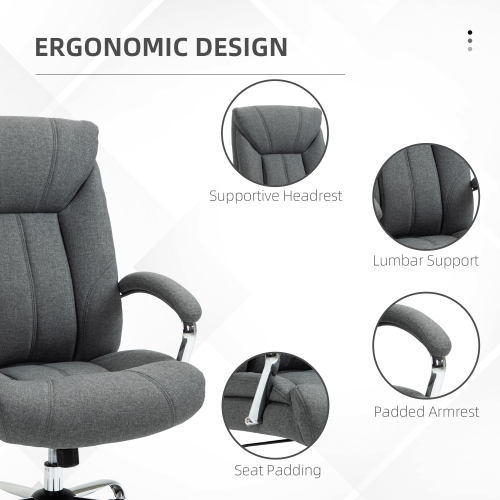 Vinsetto High Back Swivel Office Chair Task Ergonomic Linen Fabric Computer Chair, with Arm, Adjustable Height, Grey