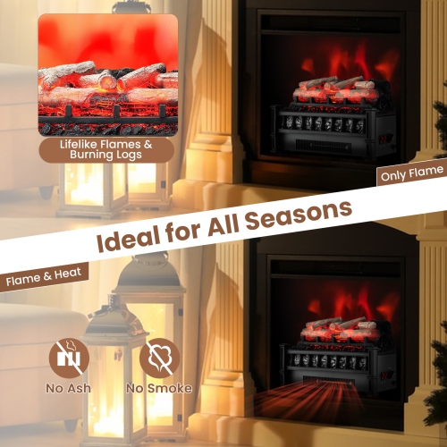 Topbuy 20" Electric Fireplace Log Set Heater with Adjustable Temp Overheating Protection Realistic Birch Wood Ember Bed