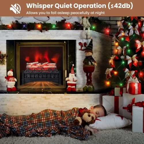 Topbuy 20" Electric Fireplace Log Set Heater with Adjustable Temp Overheating Protection Realistic Birch Wood Ember Bed