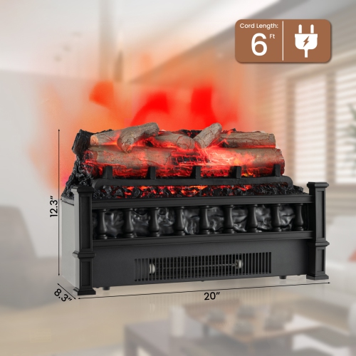 Topbuy 20" Electric Fireplace Log Set Heater with Adjustable Temp Overheating Protection Realistic Birch Wood Ember Bed