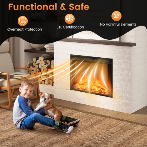 Topbuy – foyer électrique encastré autonome 26 po, 5.000 BTU, 3 couleurs de flamme et luminosité 6