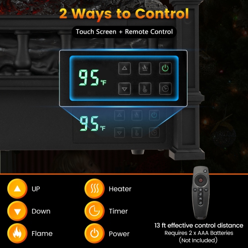 Topbuy 26" Electric Fireplace Log Set Heater w/ Remote 5 Flame Modes & Brightness Thermostat Control 8H Timer
