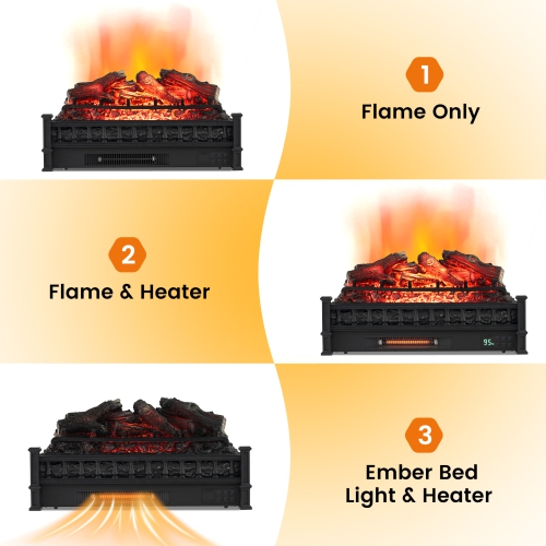 Topbuy 26" Electric Fireplace Log Set Heater w/ Remote 5 Flame Modes & Brightness Thermostat Control 8H Timer