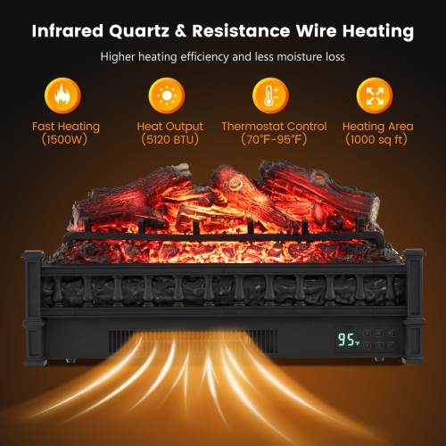 Topbuy 26" Electric Fireplace Log Set Heater w/ Remote 5 Flame Modes & Brightness Thermostat Control 8H Timer