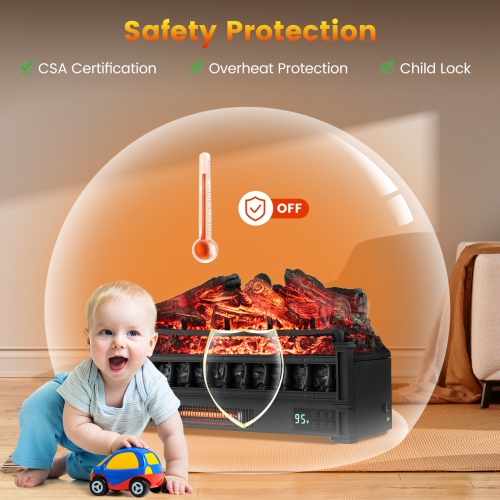 Topbuy 26" Electric Fireplace Log Set Heater w/ Remote 5 Flame Modes & Brightness Thermostat Control 8H Timer