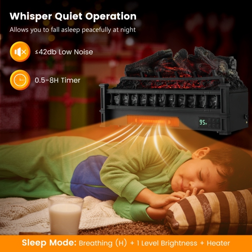 Topbuy 26" Electric Fireplace Log Set Heater w/ Remote 5 Flame Modes & Brightness Thermostat Control 8H Timer