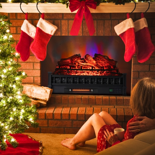 Topbuy 26" Electric Fireplace Log Set Heater w/ Remote 5 Flame Modes & Brightness Thermostat Control 8H Timer