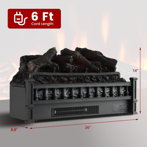 Topbuy 26" Electric Fireplace Log Set Heater w/ Remote 5 Flame Modes & Brightness Thermostat Control 8H Timer