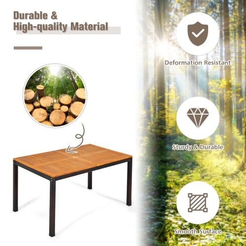 Topbuy 7-Piece Outdoor Dining Set Patio Rattan Table and Chairs Set with Umbrella Hole