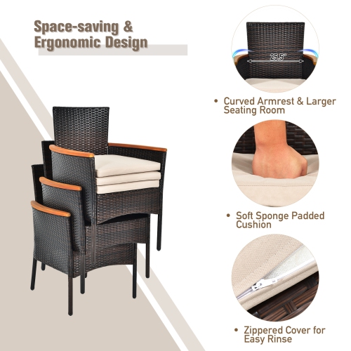 Topbuy 7-Piece Outdoor Dining Set Patio Rattan Table and Chairs Set with Umbrella Hole