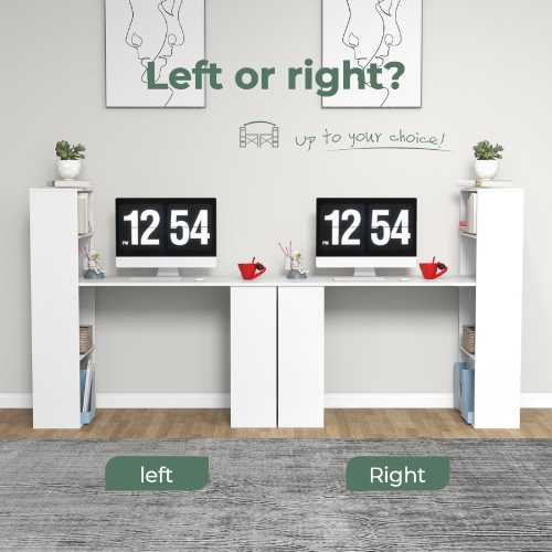 Topbuy 48 Inch Computer Desk with Bookshelf 3-in-1 Home office Desk with 4-Tier Bookcase & CPU Stand Space-saving Reversible Writing Desk Black/White