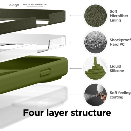 Elago compatible avec l’étui iPhone 14, l’étui en silicone liquide, l’étui protecteur intégral, antichoc, l’étui mince pour téléphone, doublure douce