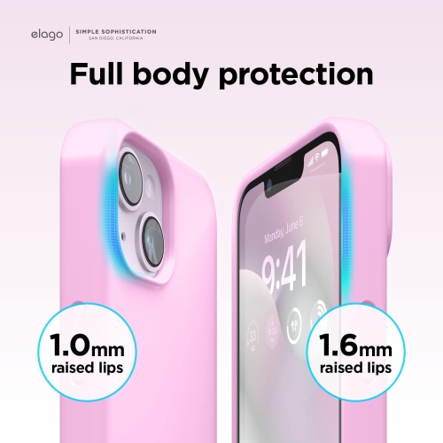 Elago compatible avec l’étui iPhone 14, l’étui en silicone liquide, l’étui protecteur intégral, antichoc, l’étui mince pour téléphone, doublure douce