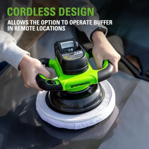 Greenworks 24V Buffer with Large 10" Applicator for Polishing and Buffing