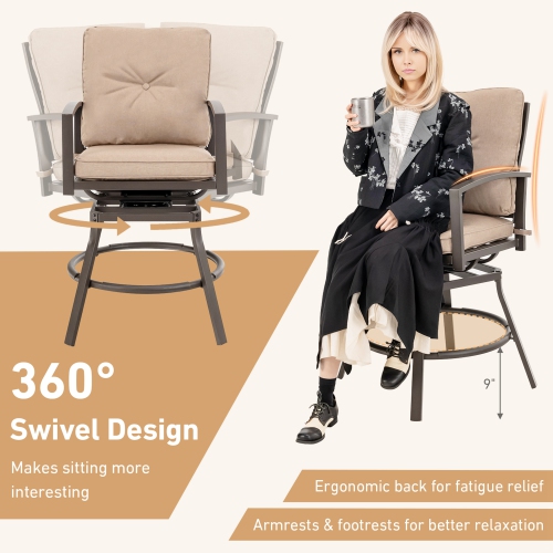 Costway Patio 3pcs Swivel Bar Height Bistro Set Cushioned Table Stools Furniture Outdoor