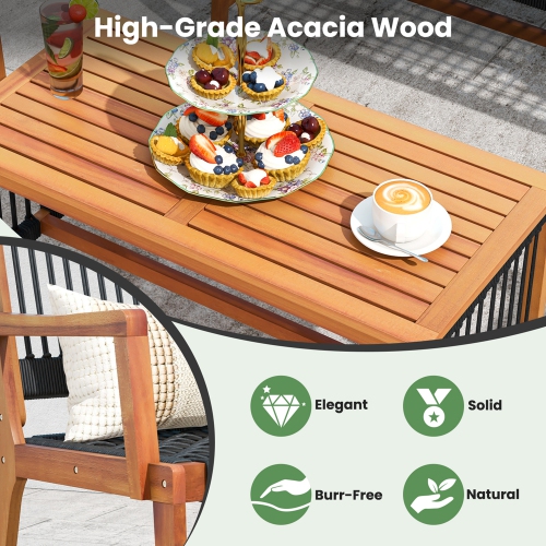 Costway Patio 4pcs Acacia Wood Conversation Table & Chair Set Hand-Woven Rope Outdoor