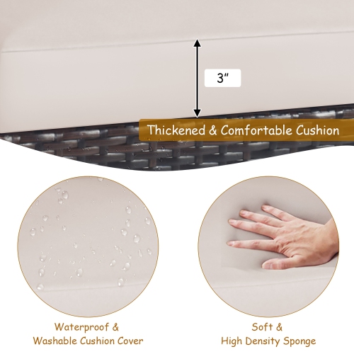 Costway 3PCS Patio Wicker Sofa Set Acacia Wood Frame with Beige &Turquoise Cushion Covers