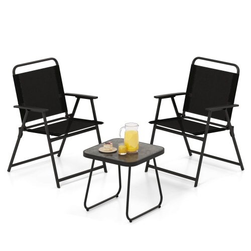 Costway 3pcs Patio Folding Conversation Chairs&Table Heavy-Duty Metal Outdoor Portable
