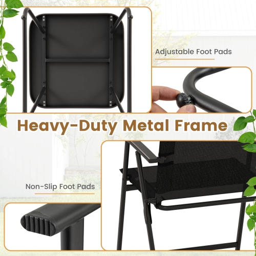 Costway 3pcs Patio Folding Conversation Chairs&Table Heavy-Duty Metal Outdoor Portable