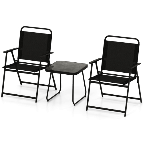 Costway 3pcs Patio Folding Conversation Chairs&Table Heavy-Duty Metal Outdoor Portable