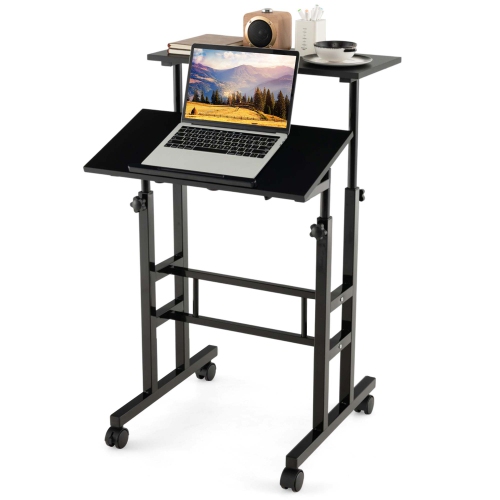 COSTWAY  Mobile Standing Desk Rolling Adjustable Laptop Cart Home Office