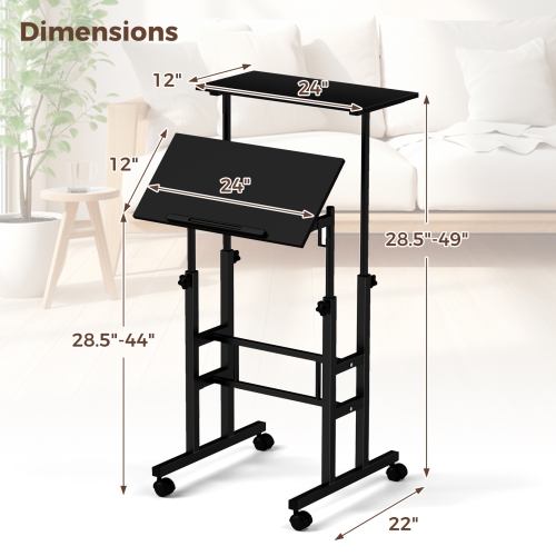 Costway Mobile Standing Desk Rolling Adjustable Laptop Cart Home Office
