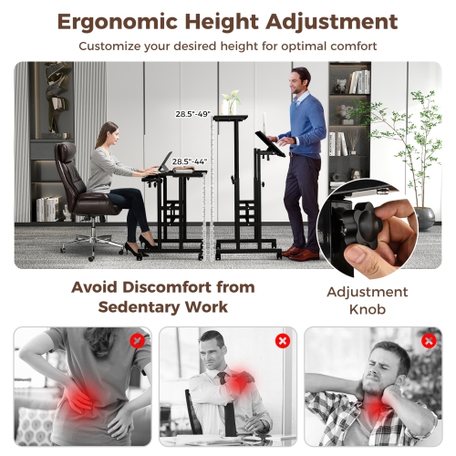 Costway Mobile Standing Desk Rolling Adjustable Laptop Cart Home Office